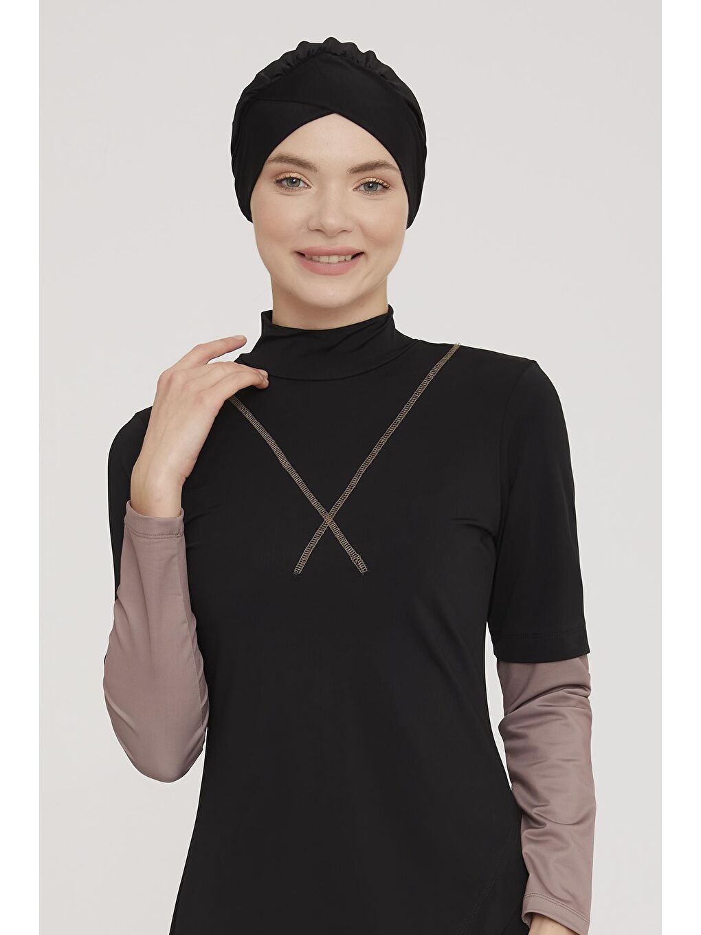 Likralı Tam Kapalı Tesettür Mayo Norman 4414 Siyah-3