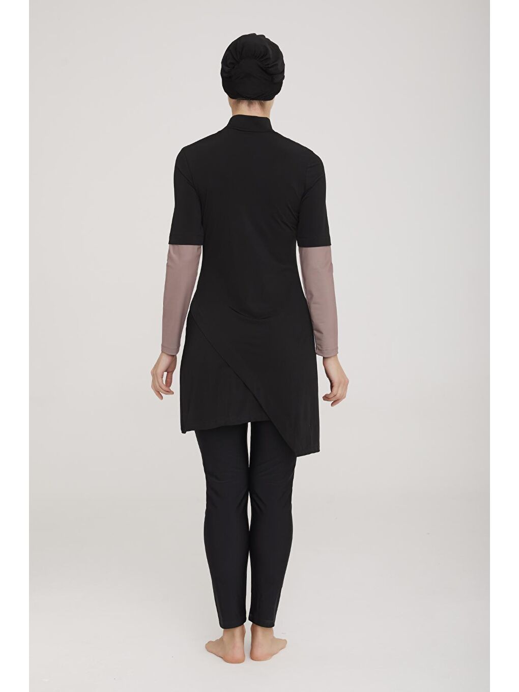 Likralı Tam Kapalı Tesettür Mayo Norman 4414 Siyah-4