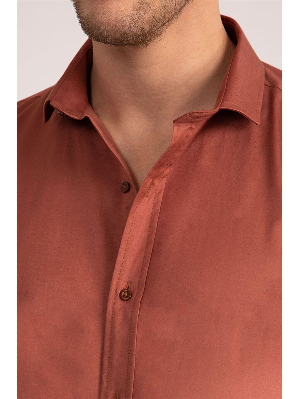Kahverengi Slim Fit Elastanlı Düz Pamuk Saten Erkek Bordo Gömlek-2