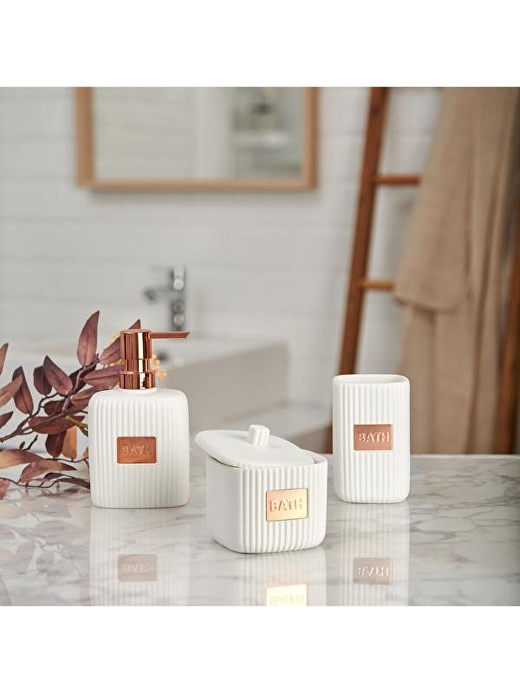Beyaz Mauro 3'lü Banyo Aksesuar Seti