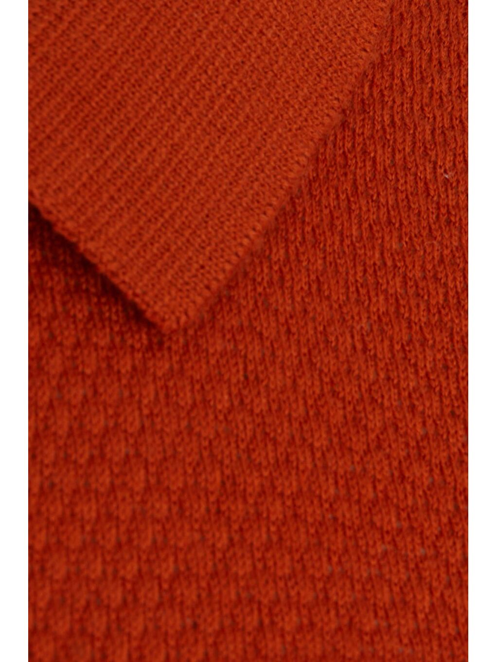 Turuncu Regular Fit jakarlı Pamuklu Polo Yaka Triko Tişört-2