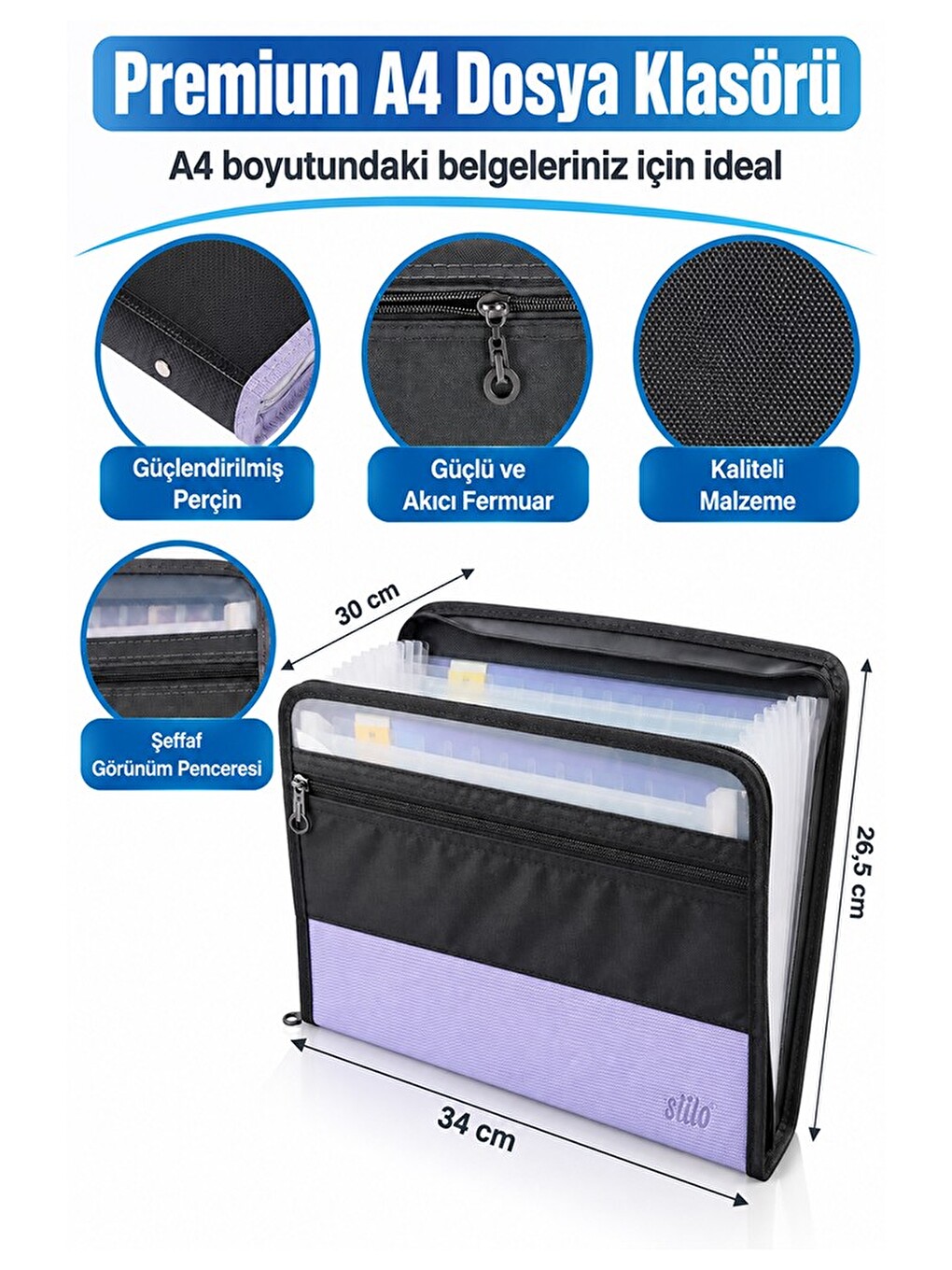 Mavi Körüklü Dosya 13 Bölmeli Fermuarlı 1 Adet Stilo Kaliteli A4 Akardiyon Dosya Düzenleyici 13 Cepl-1
