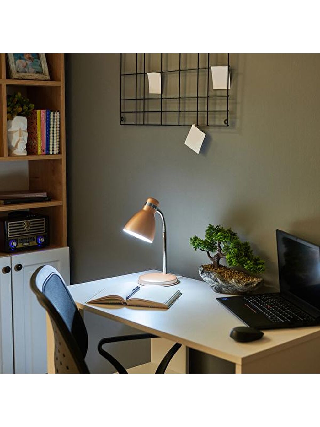 Modern Krom Spiralli Masa Lambası - Pembe-7