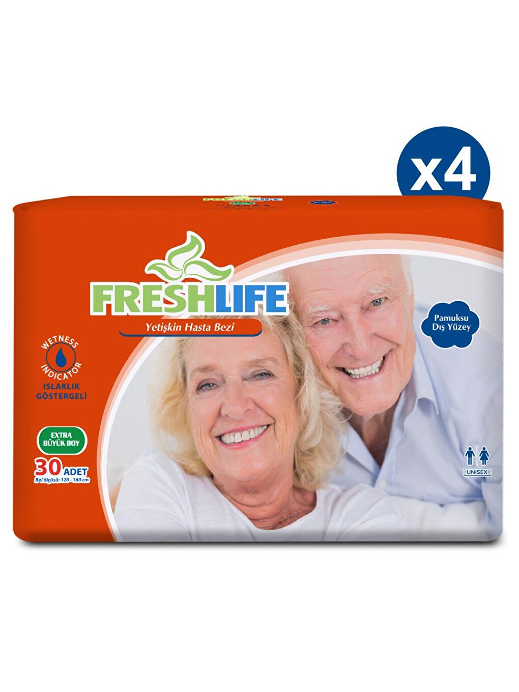 FRESHLIFE Renksiz 4'lü  Xlarge Yetişkin Hasta Bezi 30x4 (120 Adet) - 1