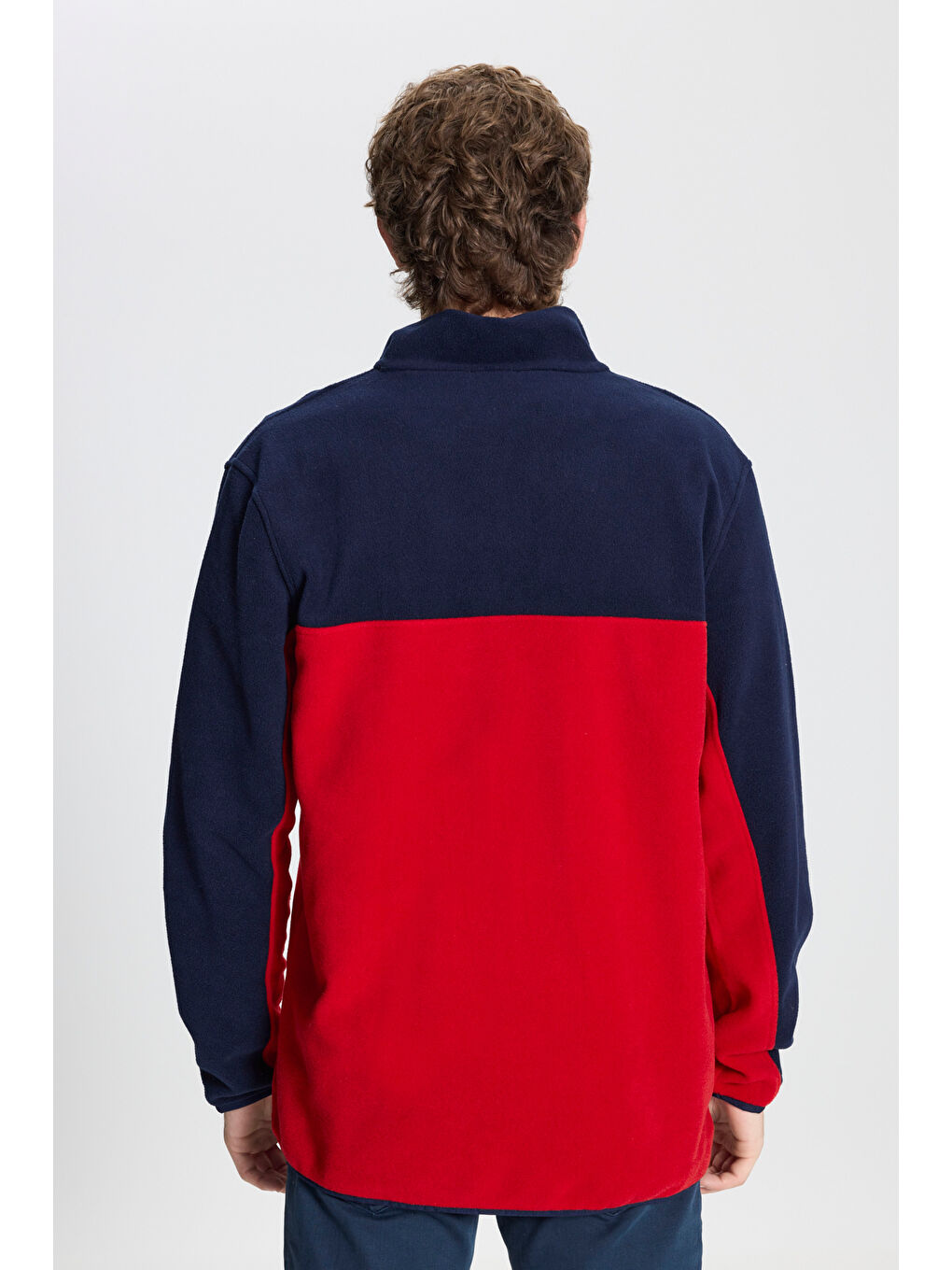 Erkek Lacivert-Kırmızı Standart Fit Dik Yaka İçi Polarlı Çift Renk Polar Sweatshirt-3