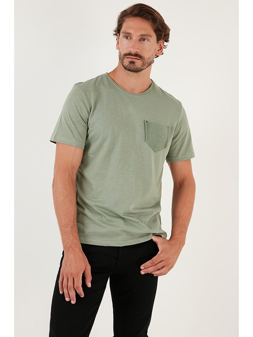 Buratti Yeşil % 100 Pamuklu Slim Fit Bisiklet Yaka Cepli T Shirt 5902000 - 5