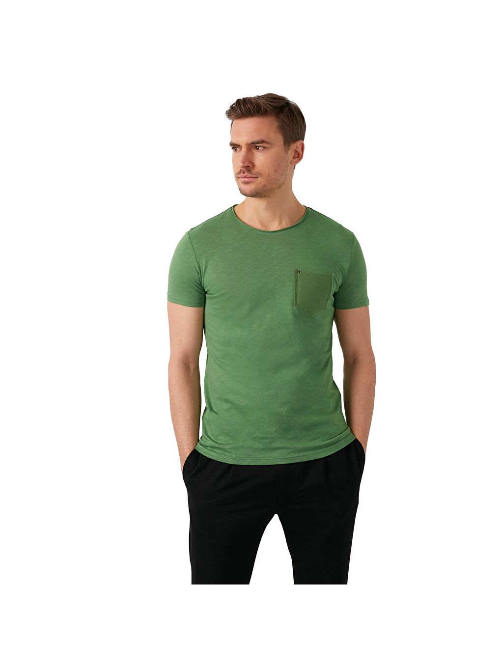 Buratti Yeşil % 100 Pamuklu Slim Fit Bisiklet Yaka Cepli T Shirt 5902000 - 6