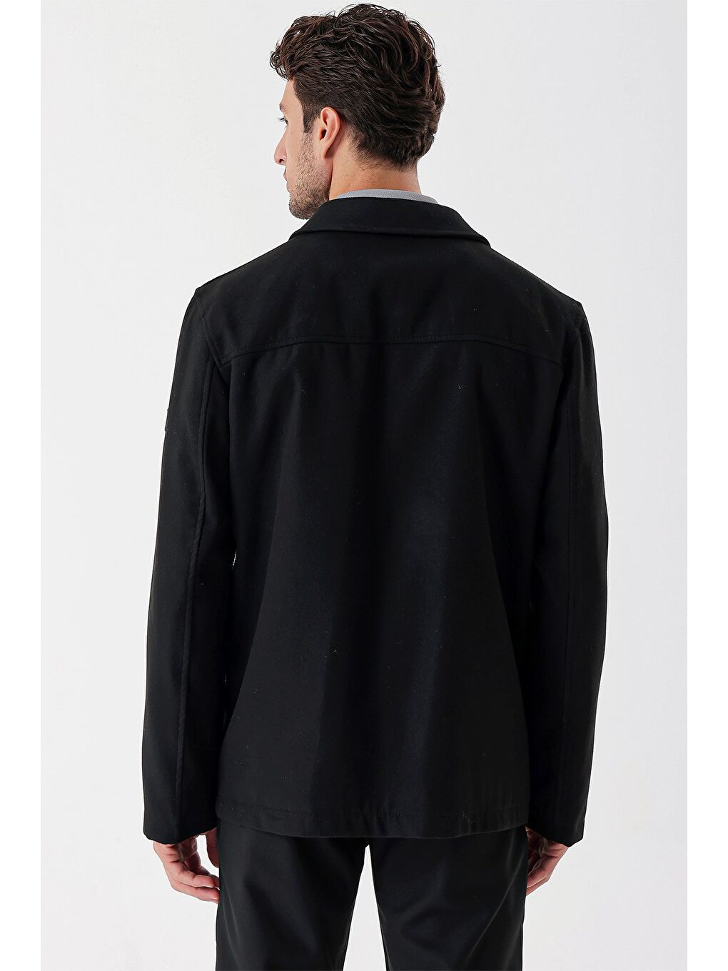 Siyah Kaşe Bebe Yaka Astarlı Slim Fit Dar Kesim Casual Mont 1007235155-1