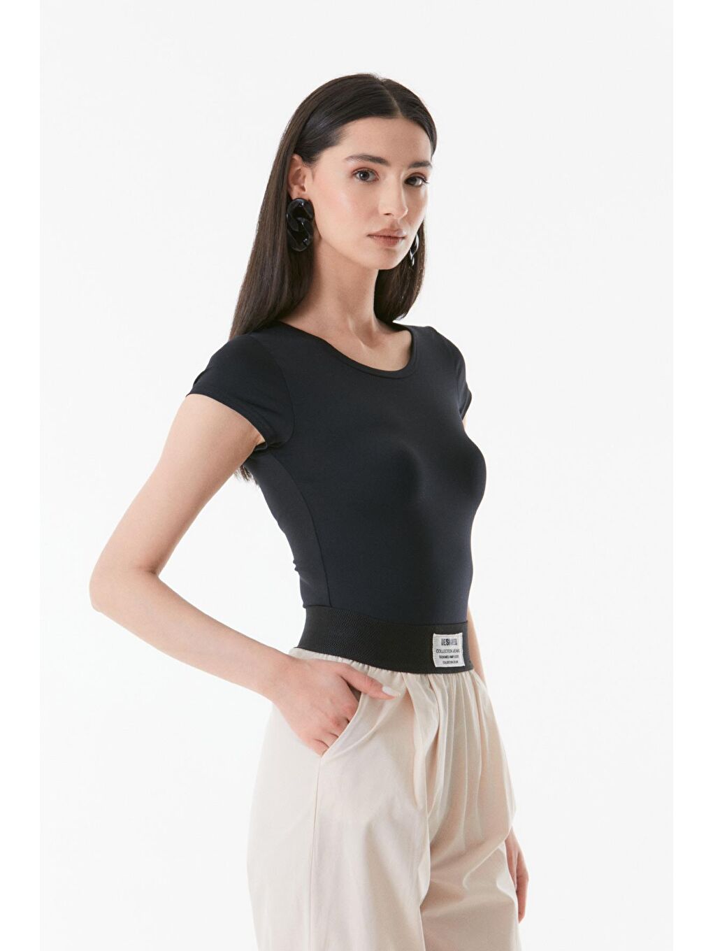 Siyah Basic Bisiklet Yaka Body