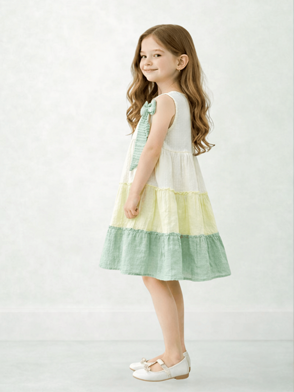 Yeşil Bisiklet Yaka Kız Çocuk Elbise-1