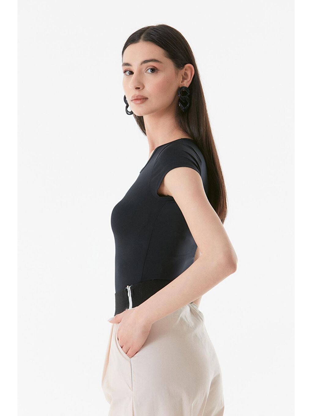 Siyah Basic Bisiklet Yaka Body-3