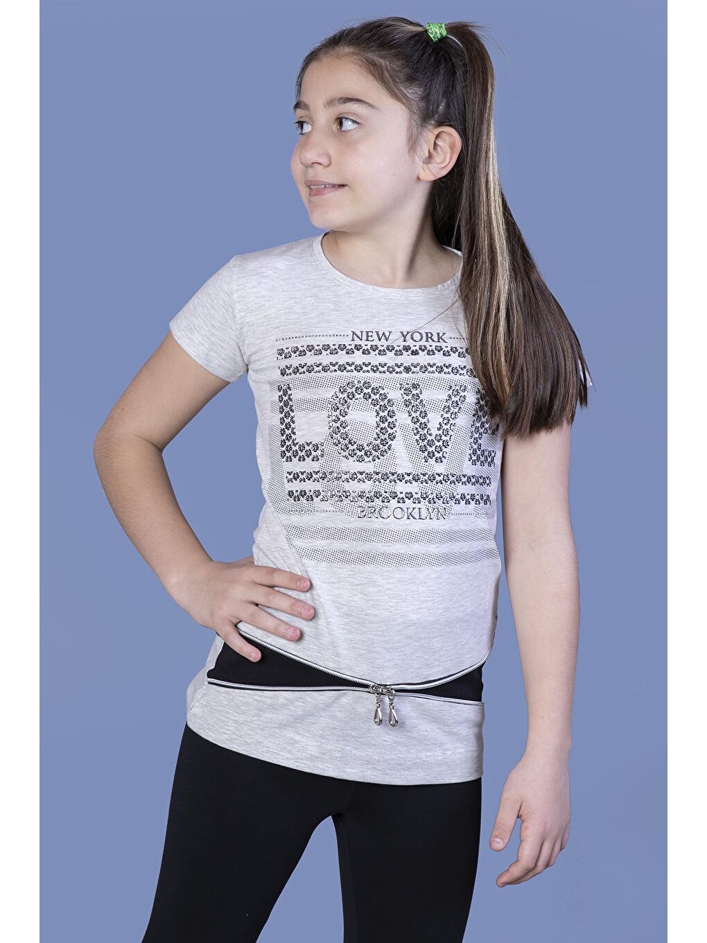 Toontoykids Kahve Melanj Kız Çocuk T-Shirt Love Varak Baskı