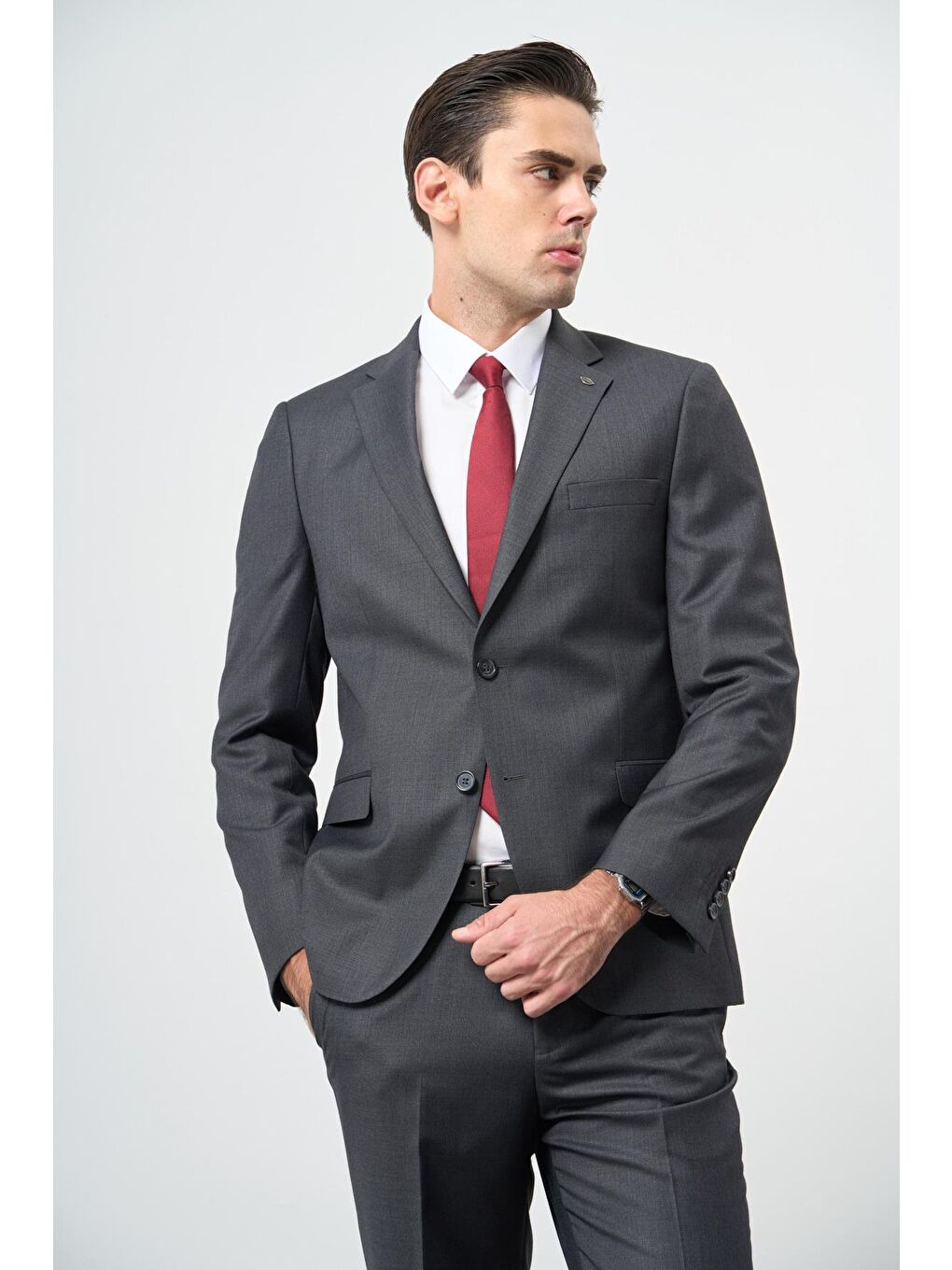 Koyu Antrasit Düz Mono Yaka 6 Drop Comfort Fit Classic Takım Elbise 1001245171