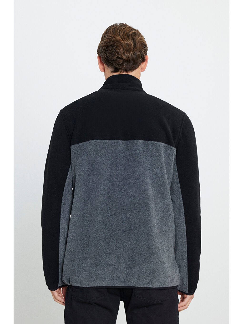 Erkek Siyah-Antrasit Standart Fit Dik Yaka İçi Polarlı Çift Renk Polar Sweatshirt-4