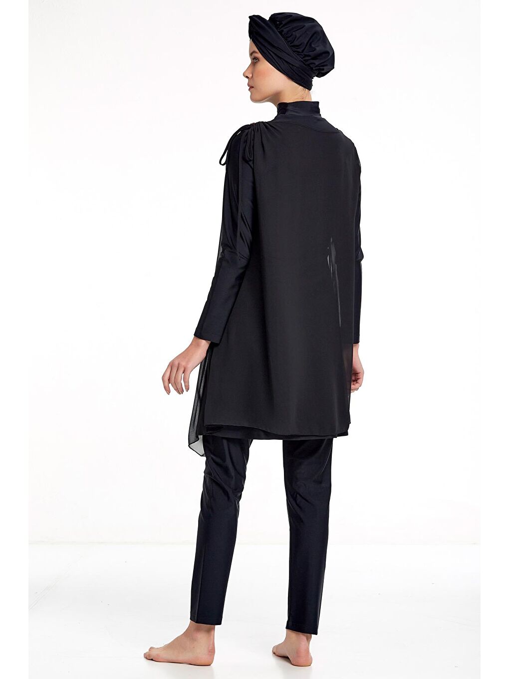 3'lü Pareolu Likralı Tam Kapalı Tesettür Mayo  4363 Siyah-3