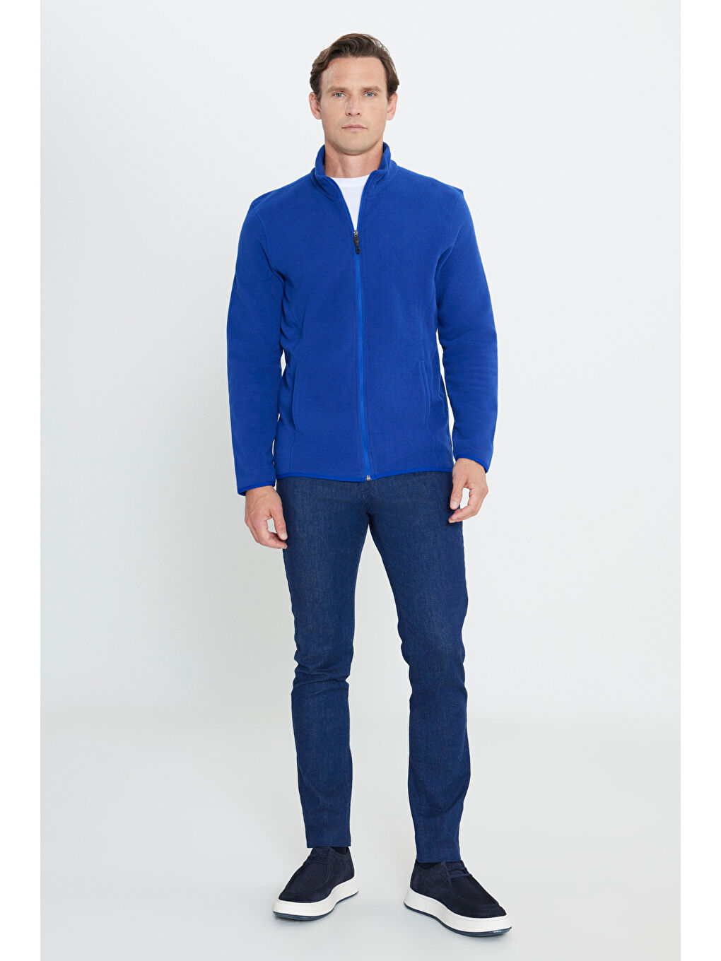 Mavi Erkek Saks Anti-Pilling Tüylenme Yapmayan Standart Fit Bato Yaka Sweatshirt Polar Ceket-1