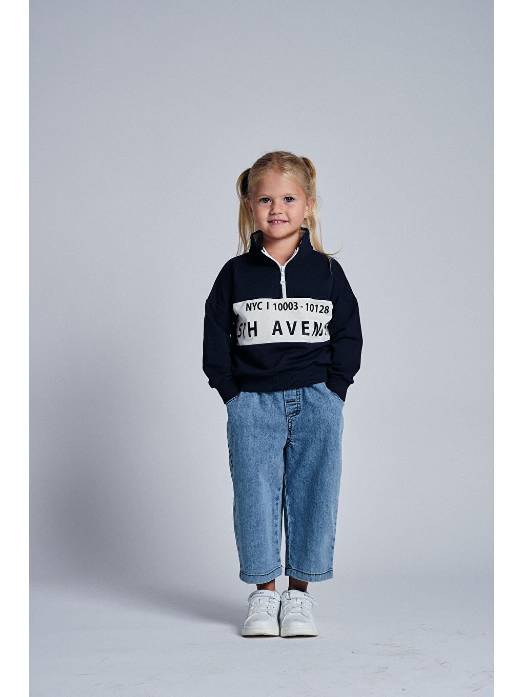 Lacivert Dik Yaka Sweat Denim Pantolon Takım