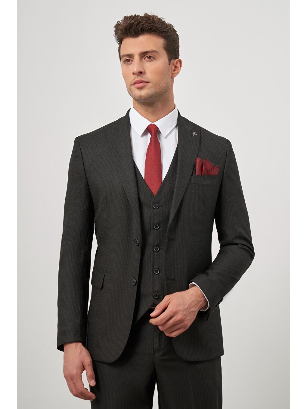 Siyah Kılıç Yaka Yelekli 6 Drop Slim Fit Classic Takım Elbise 1001245153-2