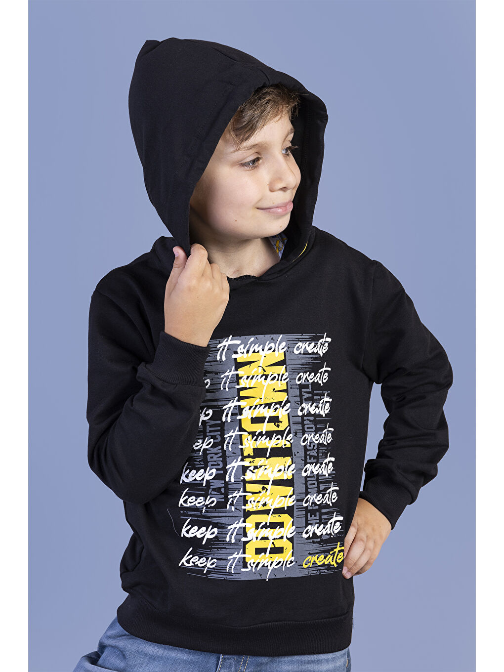 Toontoykids Siyah Erkek Çocuk Kapüşonlu Baskılı Sweatshirt