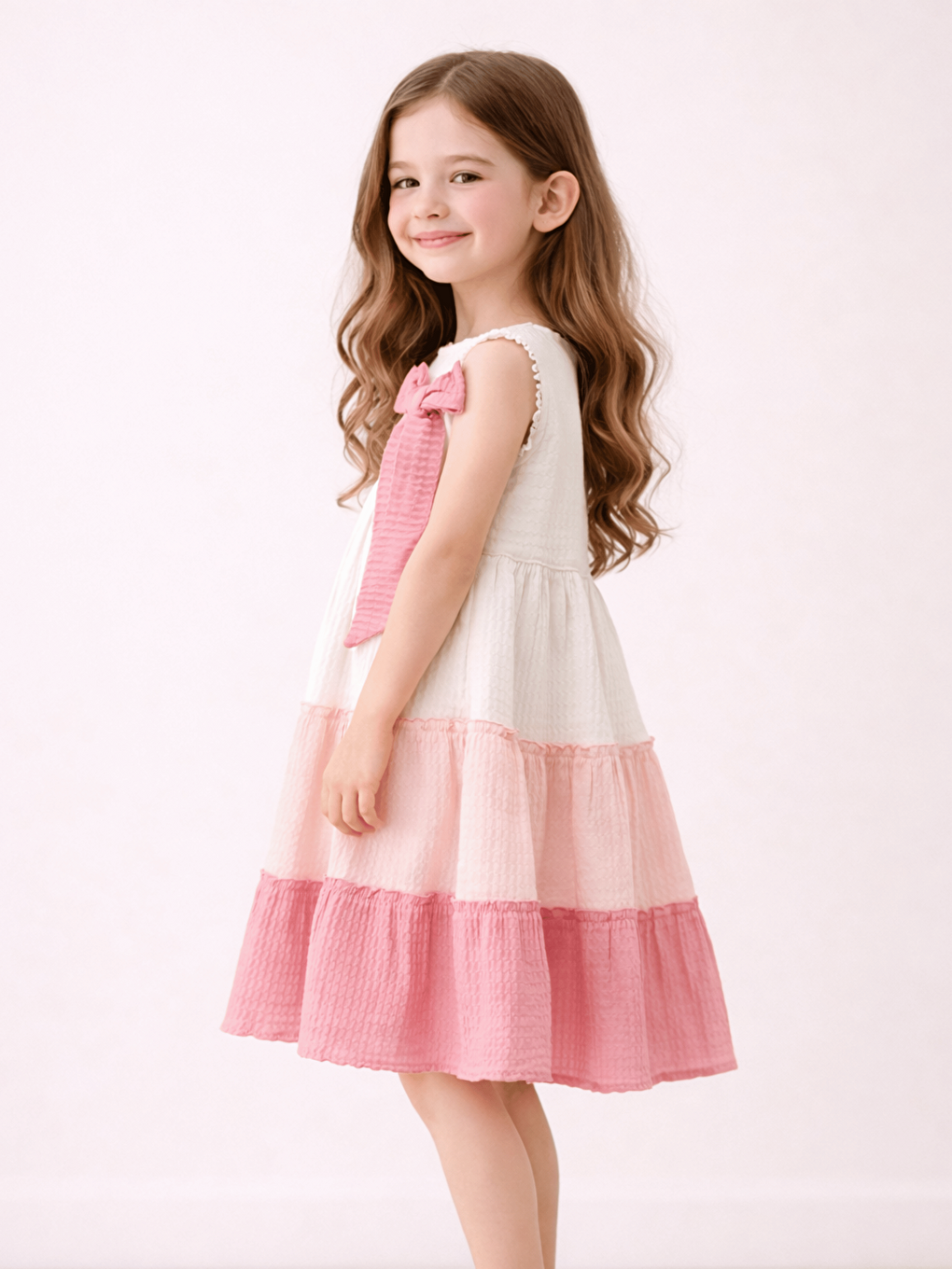 Pembe Bisiklet Yaka Kız Çocuk Elbise-1