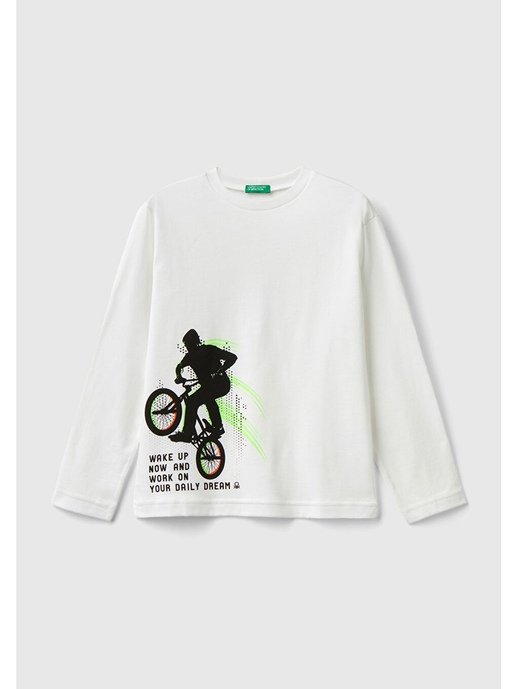 United Colors Of Benetton Erkek Çocuk Beyaz Önü Baskılı Ribanalı Sweatshirt