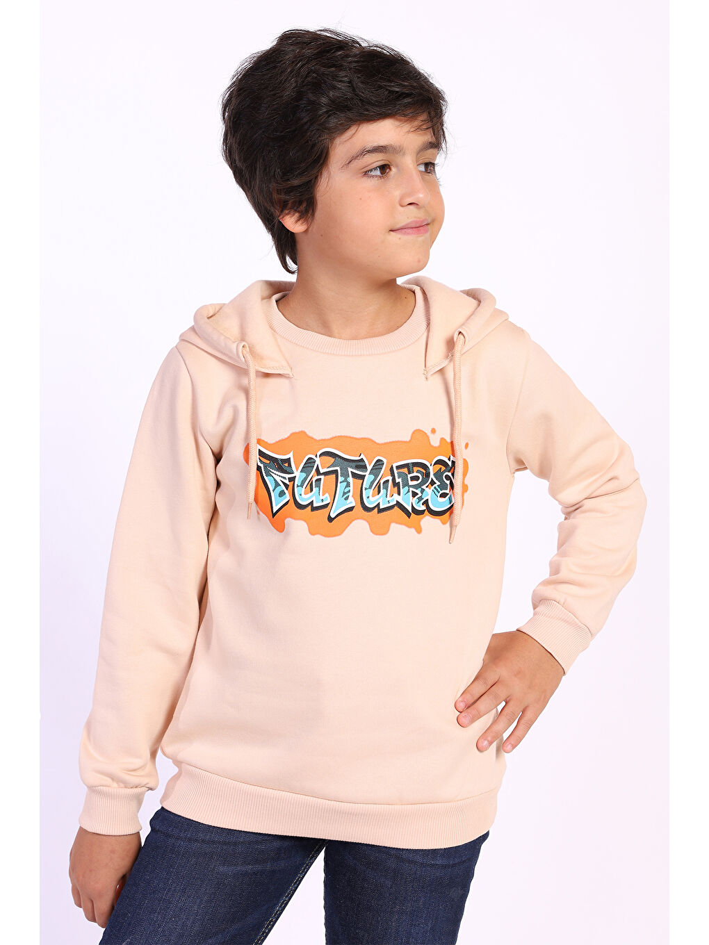 Toontoykids Bej Erkek Çocuk Kapüşonlu Sweatshirt