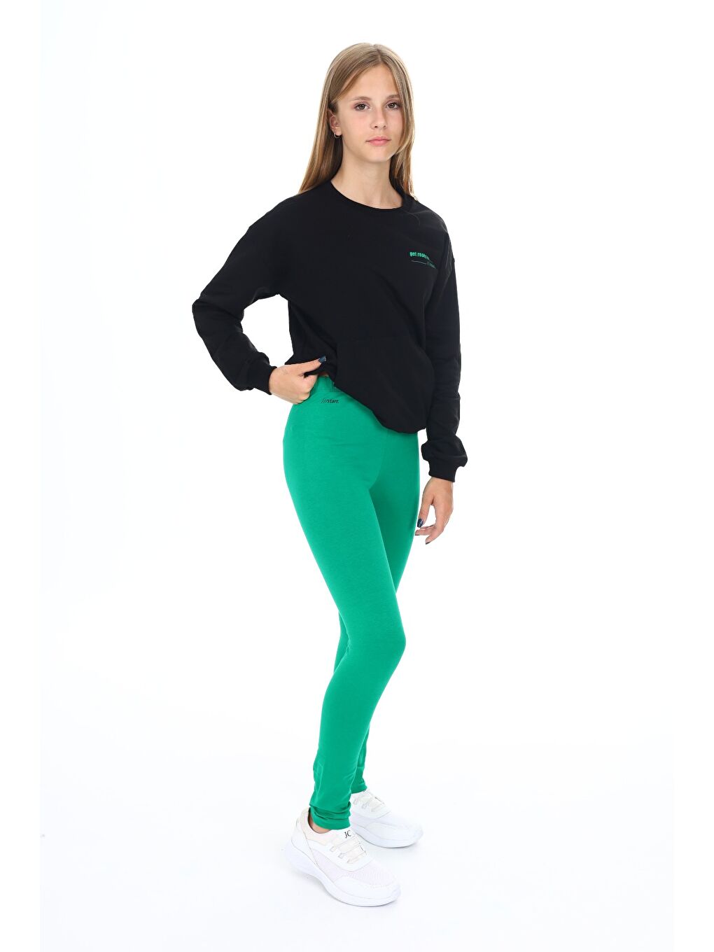 Siyah Kız Çocuk Baskılı Taytlı Takım