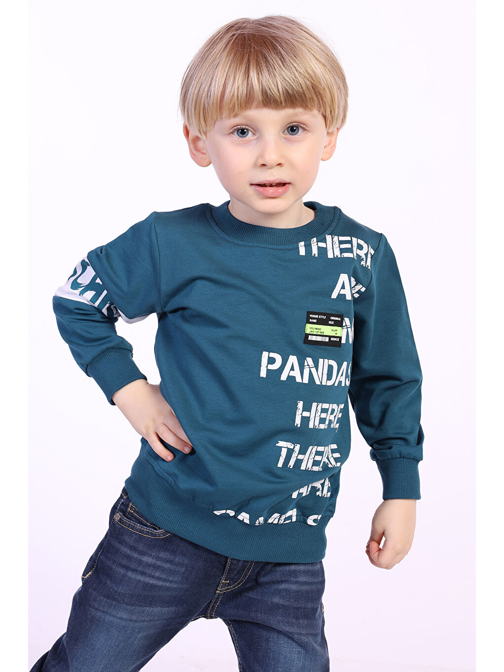 Toontoykids Petrol Erkek Çocuk Ön Ve Kol Baskılı Sweatshirt