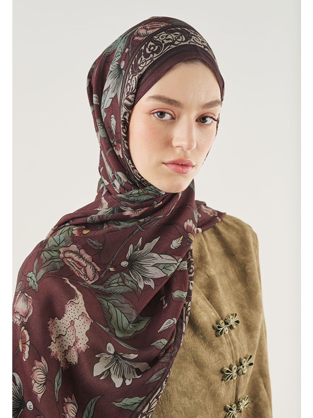 Pure Ethnic Desen Soft Viskon Şal Mürdüm-4