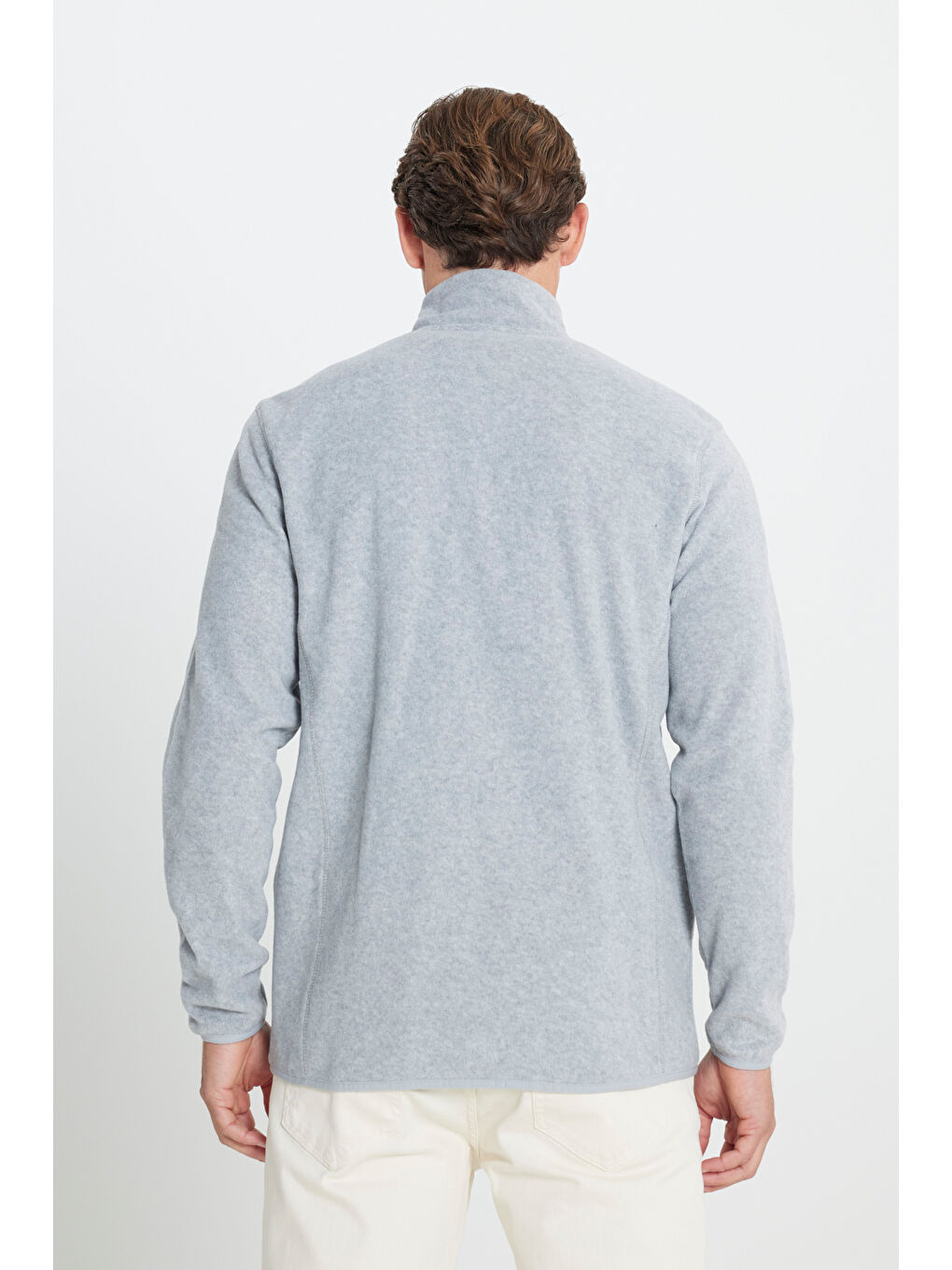 Erkek Gri Melanj Anti-Pilling Tüylenme Yapmayan Standart Fit Bato Yaka Sweatshirt Polar Ceket-4