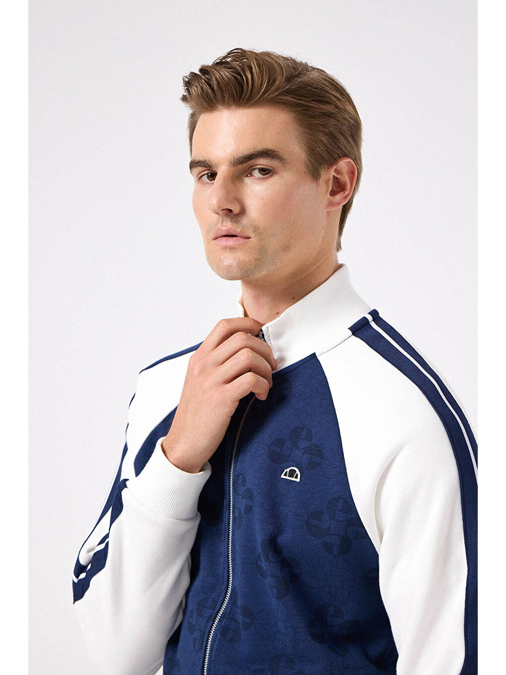 Lacivert Logolu Pamuk Karışımlı Regular Fit Dik Yaka Fermuarlı Sweat 5SM1357-NV-1