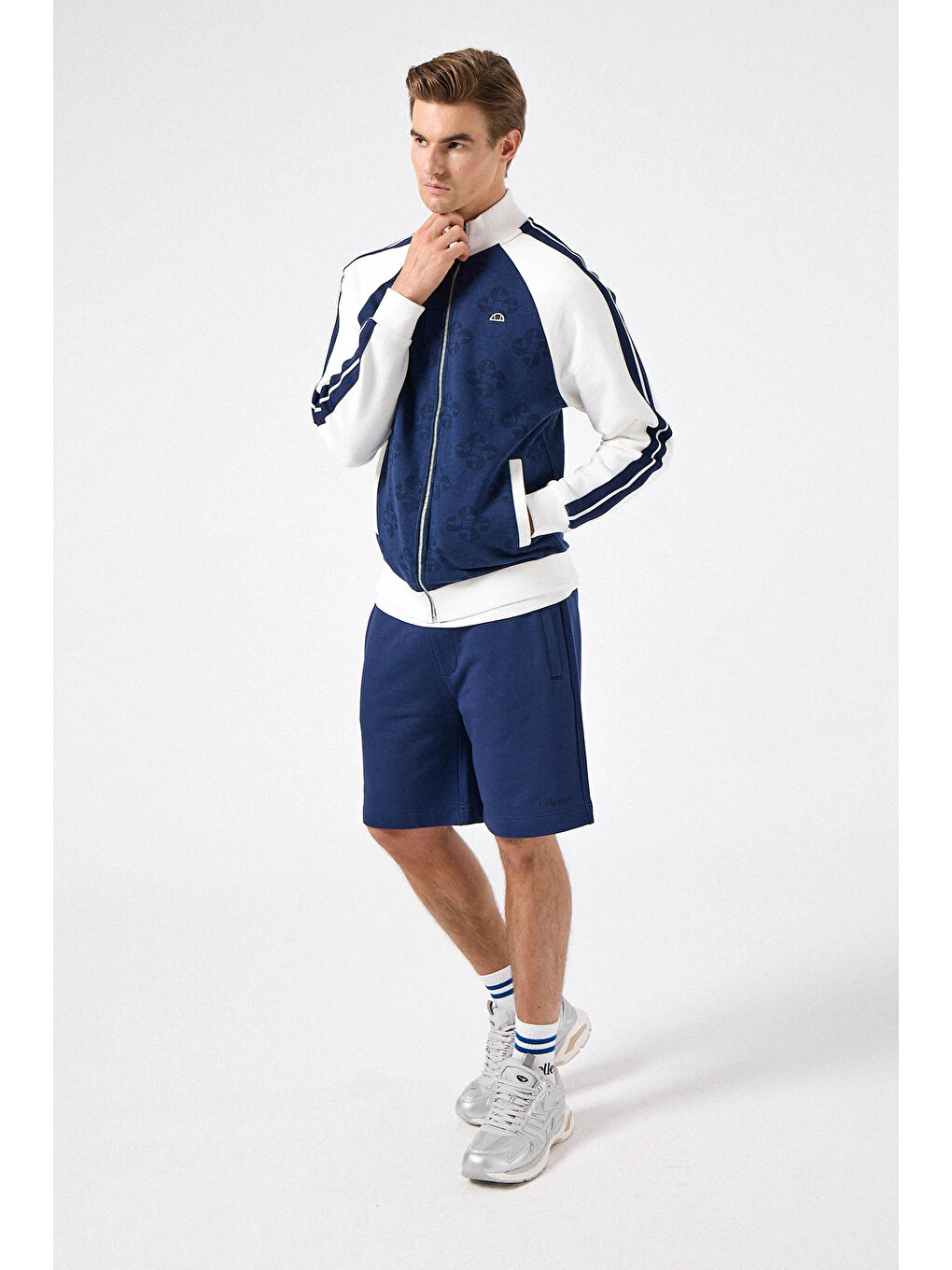 Lacivert Logolu Pamuk Karışımlı Regular Fit Dik Yaka Fermuarlı Sweat 5SM1357-NV-2