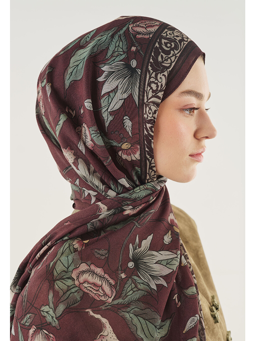 Pure Ethnic Desen Soft Viskon Şal Mürdüm-7