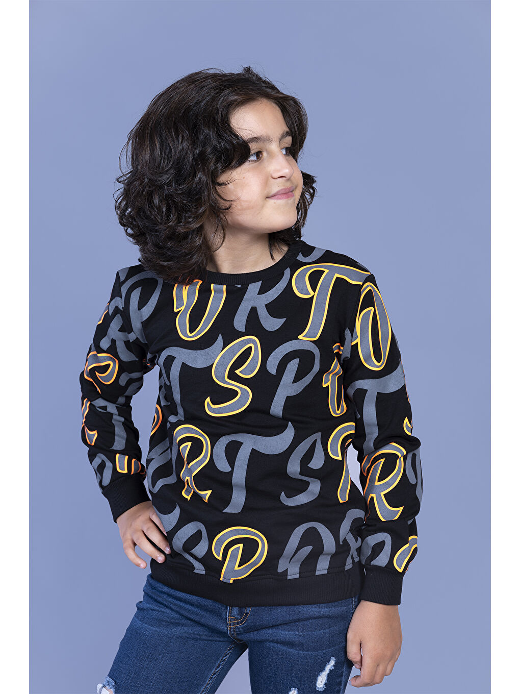 Toontoykids Siyah Erkek Çocuk Komple Baskılı Sweatshirt