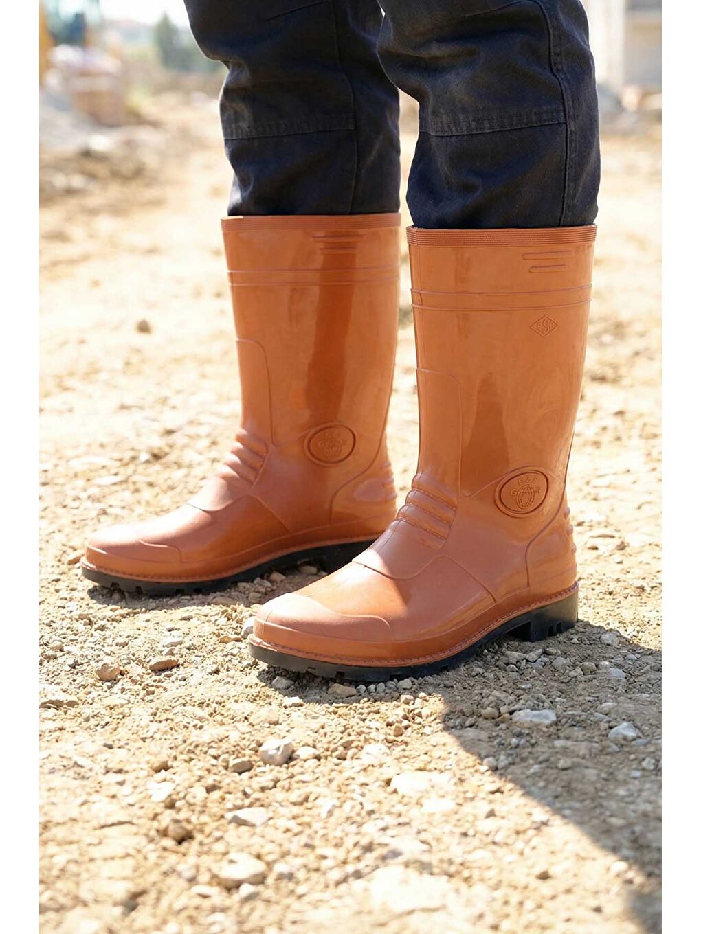 Kahverengi Erkek Kısa PVC Su Geçirmez İçi İnce Astarlı İş Çizme-1