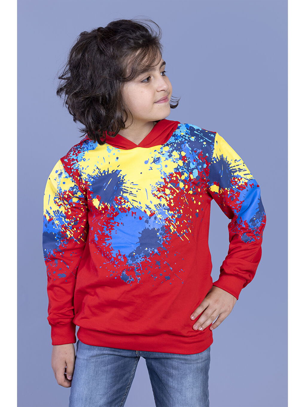 Toontoykids Kırmızı Erkek Çocuk Kapüşonlu Renkli Püskürtme Baskılı Sweatshirt