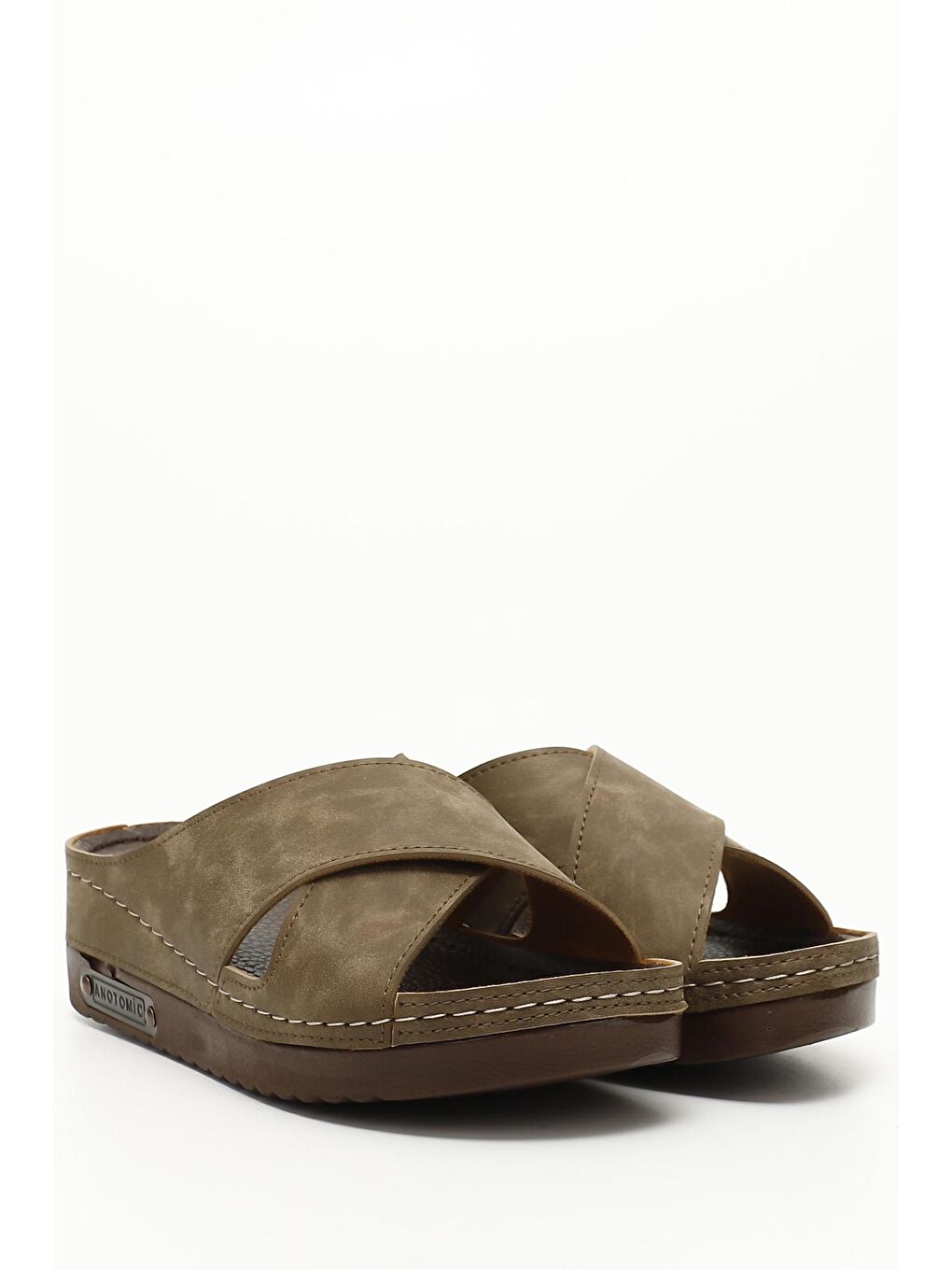 Bej VİZON  Çapraz Bantlı Kadın Günlük Terlik 34059-1