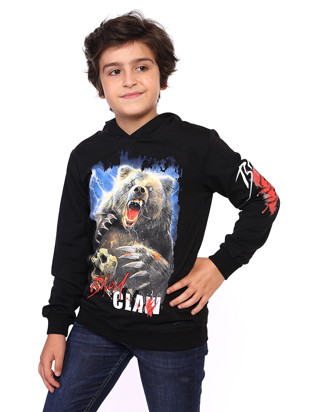 Siyah Erkek Çocuk Baskılı Sweatshirt
