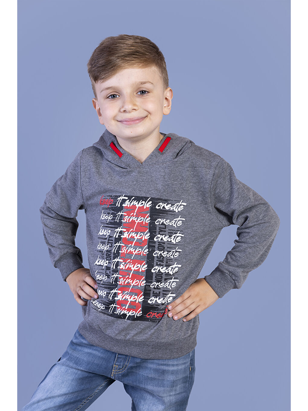 Toontoykids Antrasit Erkek Çocuk Kapüşonlu Baskılı Sweatshirt