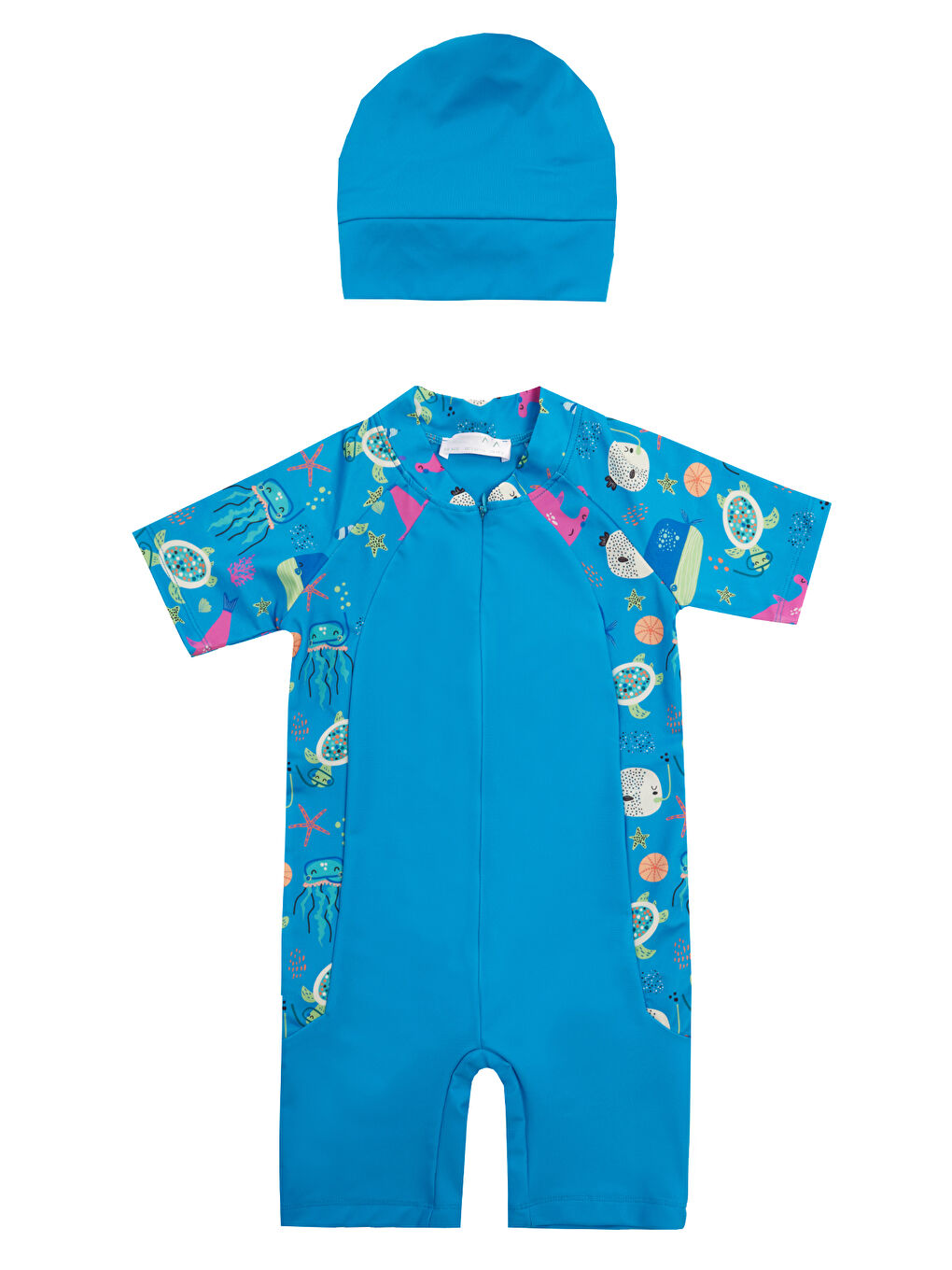 UV Korumalı Kısa Kollu Tulum Bebek Çocuk Yüzücü Mayo 1910 Mavi-3