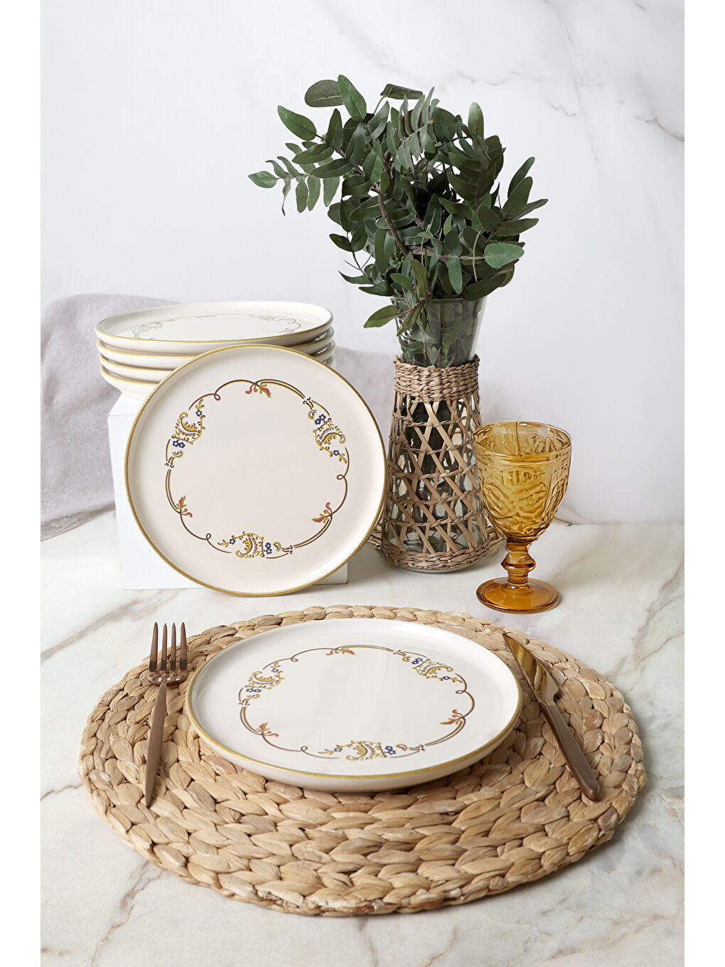 Karışık Bronze Bloom Nordic Pasta Tabağı 22 Cm 6 Adet-1