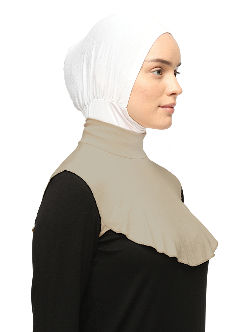 Bej Düz Balıkçı Yaka Boğazlı Penye Tesettür Boyunluk-1