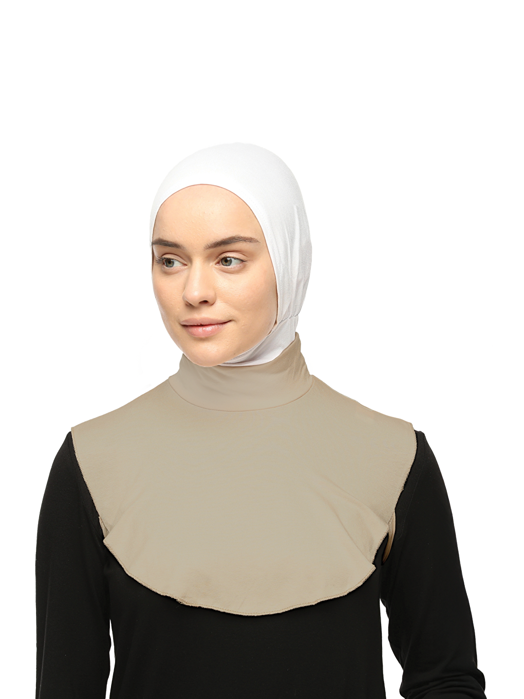 Bej Düz Balıkçı Yaka Boğazlı Penye Tesettür Boyunluk-3