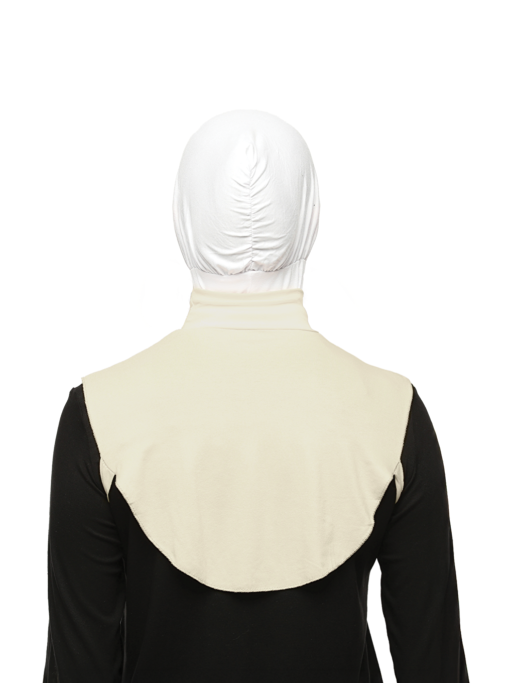 Ekru Düz Balıkçı Yaka Boğazlı Penye Tesettür Boyunluk-4