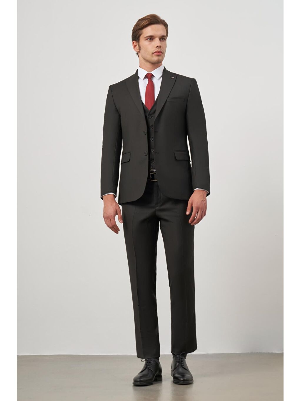 Siyah Kılıç Yaka Yelekli 6 Drop Slim Fit Classic Takım Elbise 1001245155-1