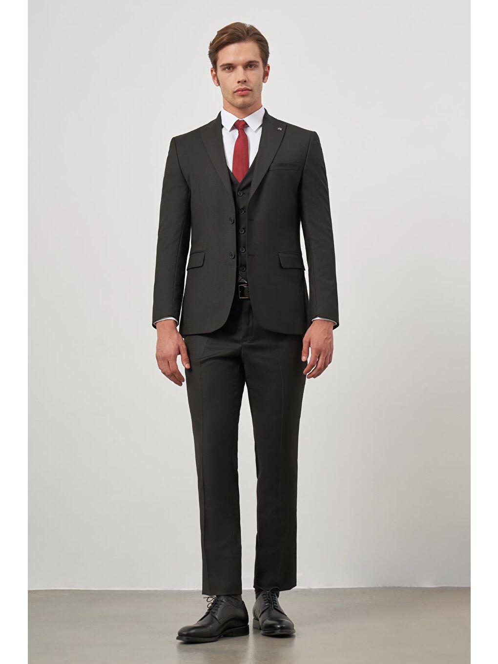 Siyah Kılıç Yaka Yelekli 6 Drop Slim Fit Classic Takım Elbise 1001245155-3