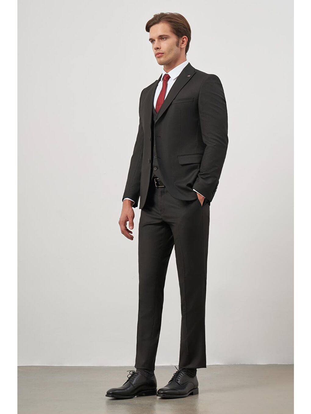 Siyah Kılıç Yaka Yelekli 6 Drop Slim Fit Classic Takım Elbise 1001245155-4