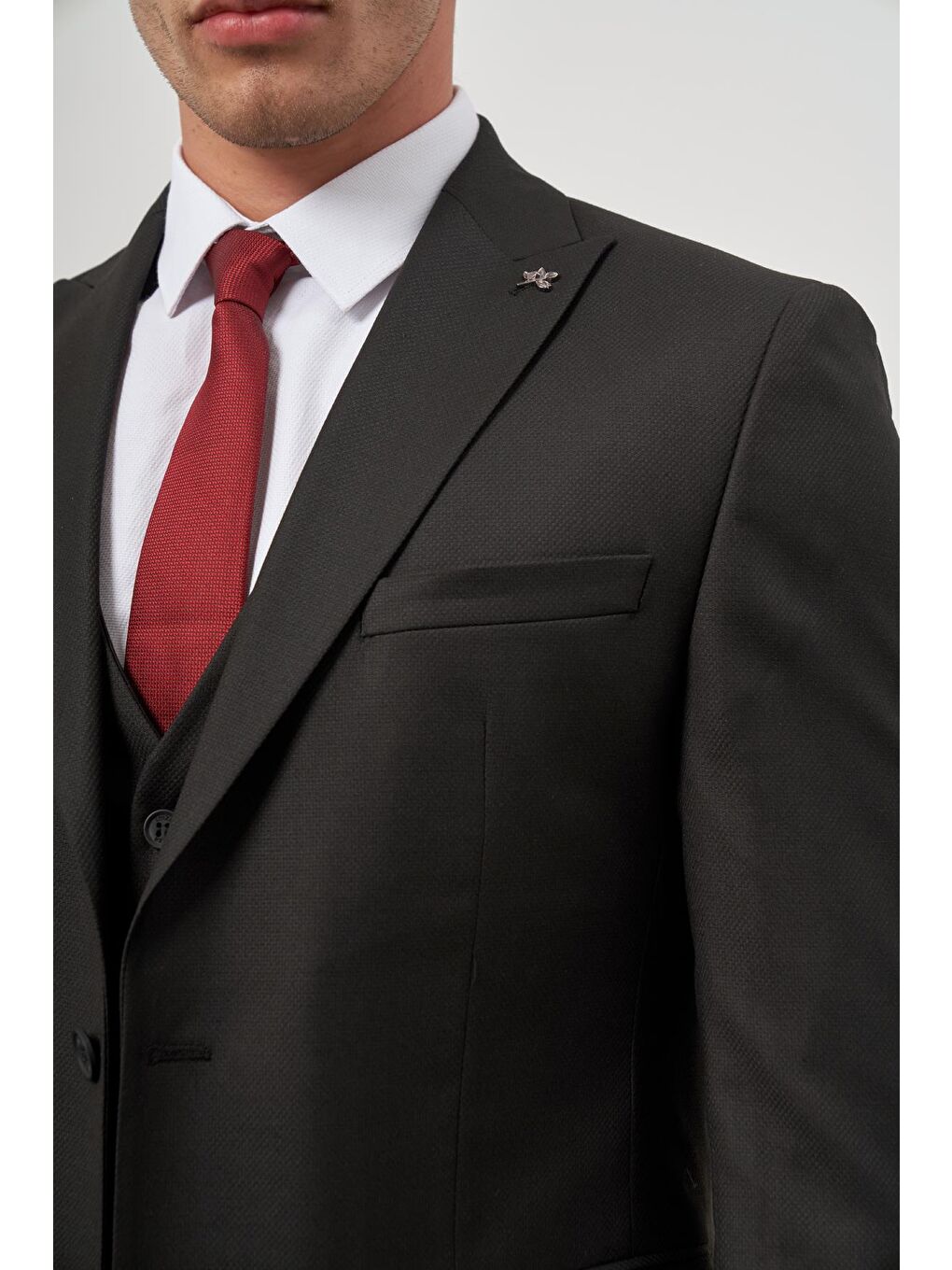 Siyah Kılıç Yaka Yelekli 6 Drop Slim Fit Classic Takım Elbise 1001245155-5