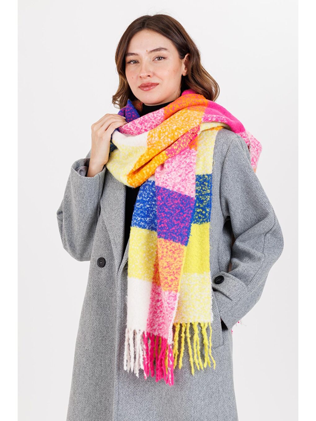 Çizgili Kalın Şal Pembe