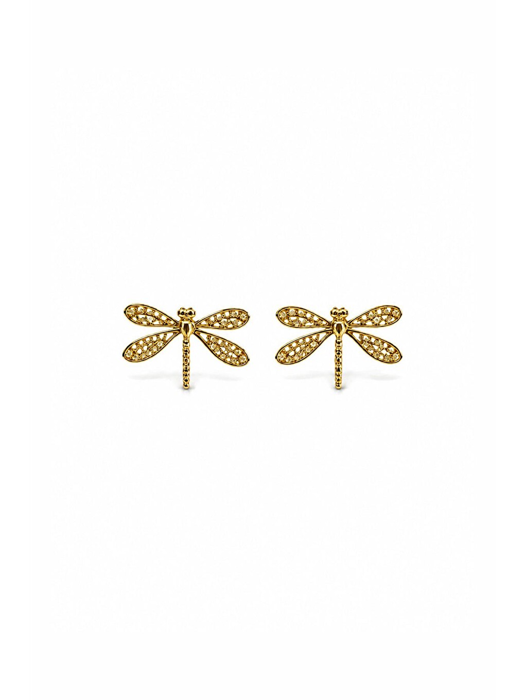Sarı Mini Dragonfly Gold Çivi Küpe-1